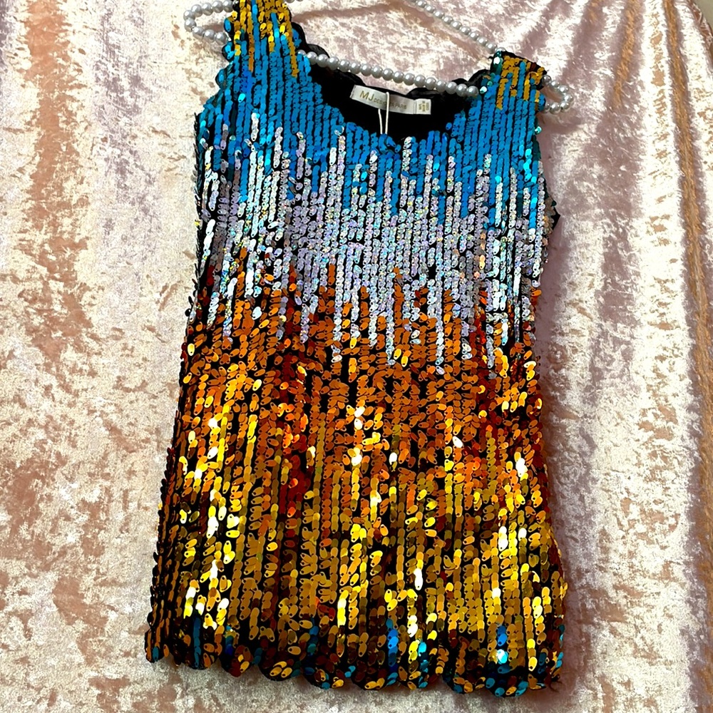 MJ DESIGNER PARIS multicolored sparkle sequin tank top.